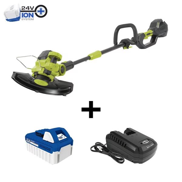 24V 12in Dual Line String Trimmer/Edger Kit w/4.0-Ah Battery and Rapid Charger, Sun Joe, Mfr#: 24V-ST14